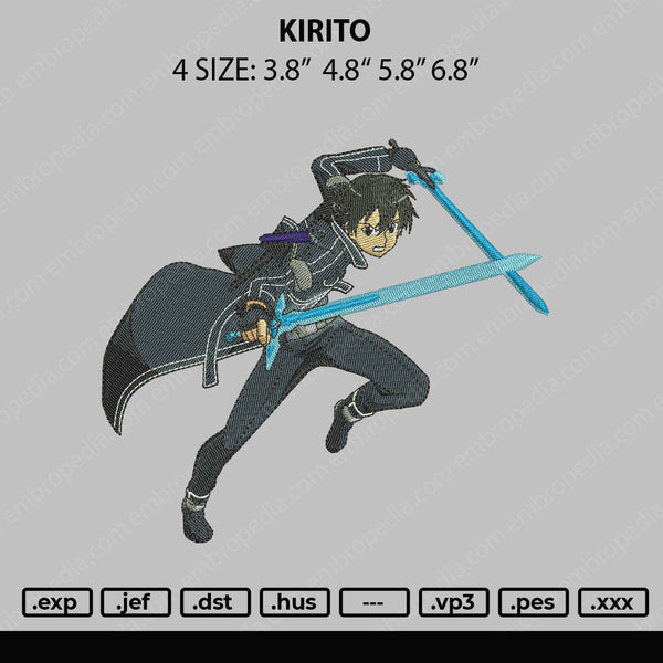 Kirito Embroidery File 4 size