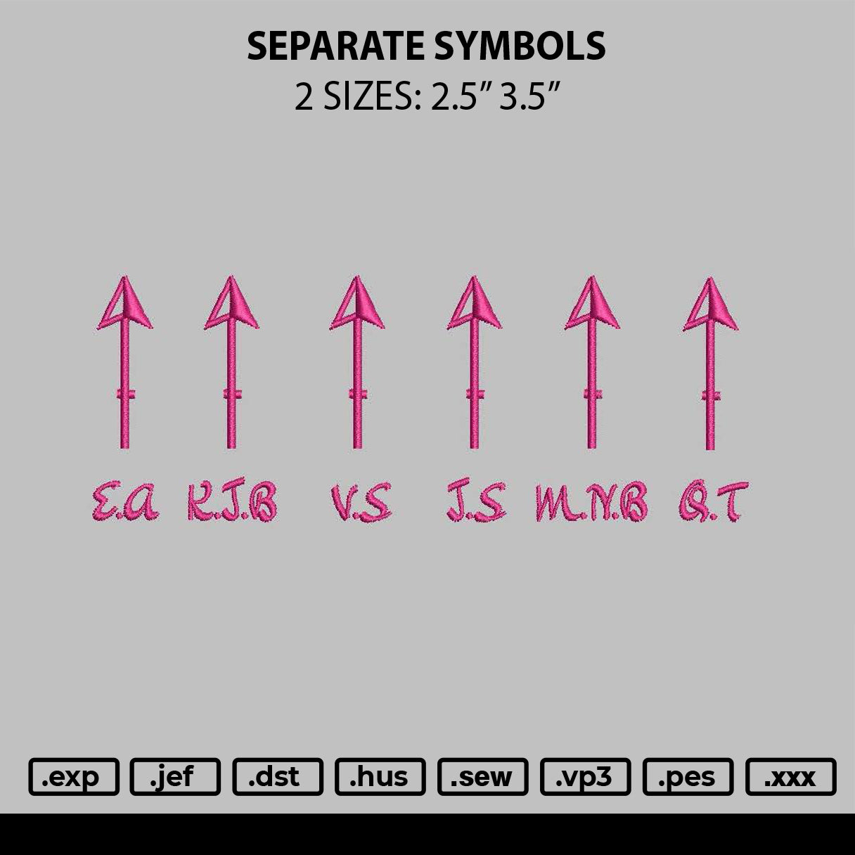 Separate Symbols Embroidery File 2 sizes