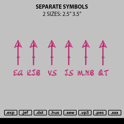Separate Symbols Embroidery File 2 sizes