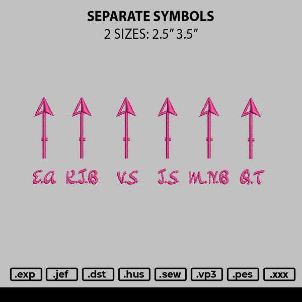 Separate Symbols Embroidery File 2 sizes