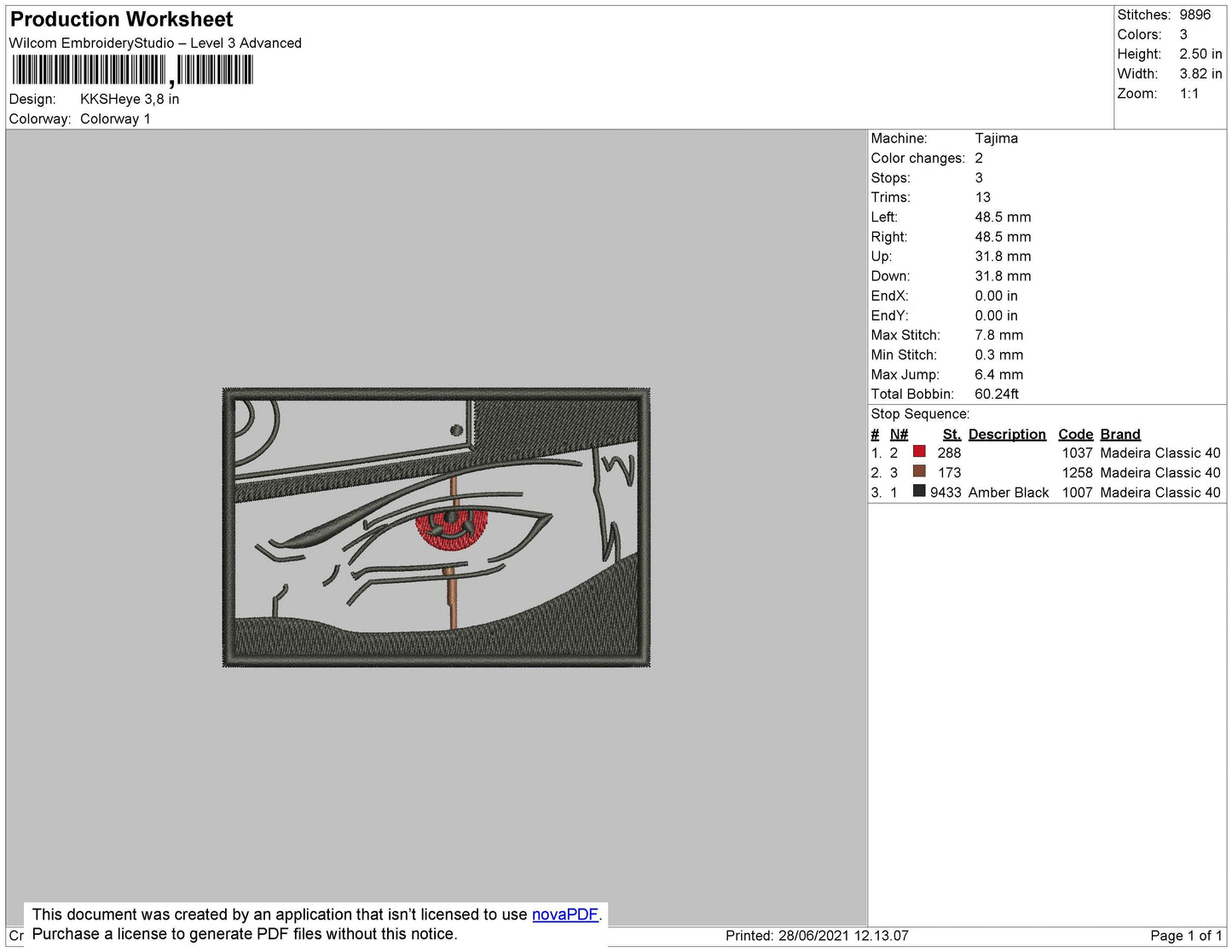 Kakashi Eyes Embroidery File 7 size