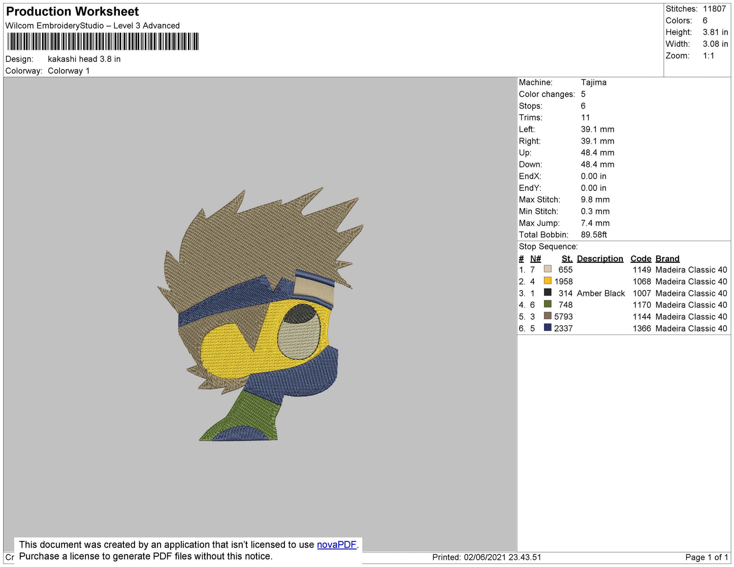Kakashi Head Embroidery File 4 size