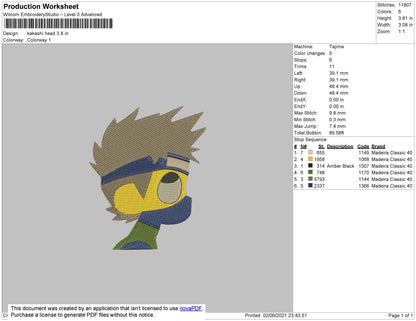 Kakashi Head Embroidery File 4 size