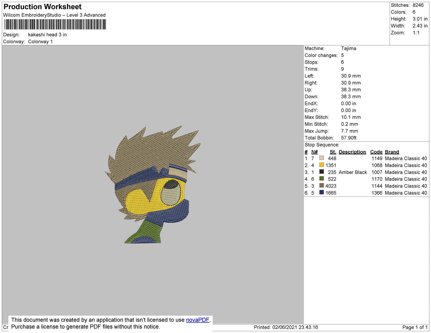 Kakashi Head Embroidery File 4 size