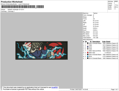 Kakashi Rectangle Embroidery File 4 size
