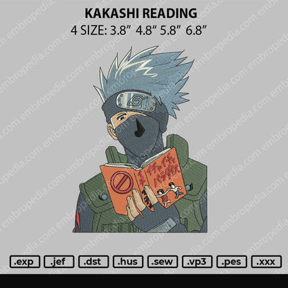 Kakashi Reading Embroidery File 4 size