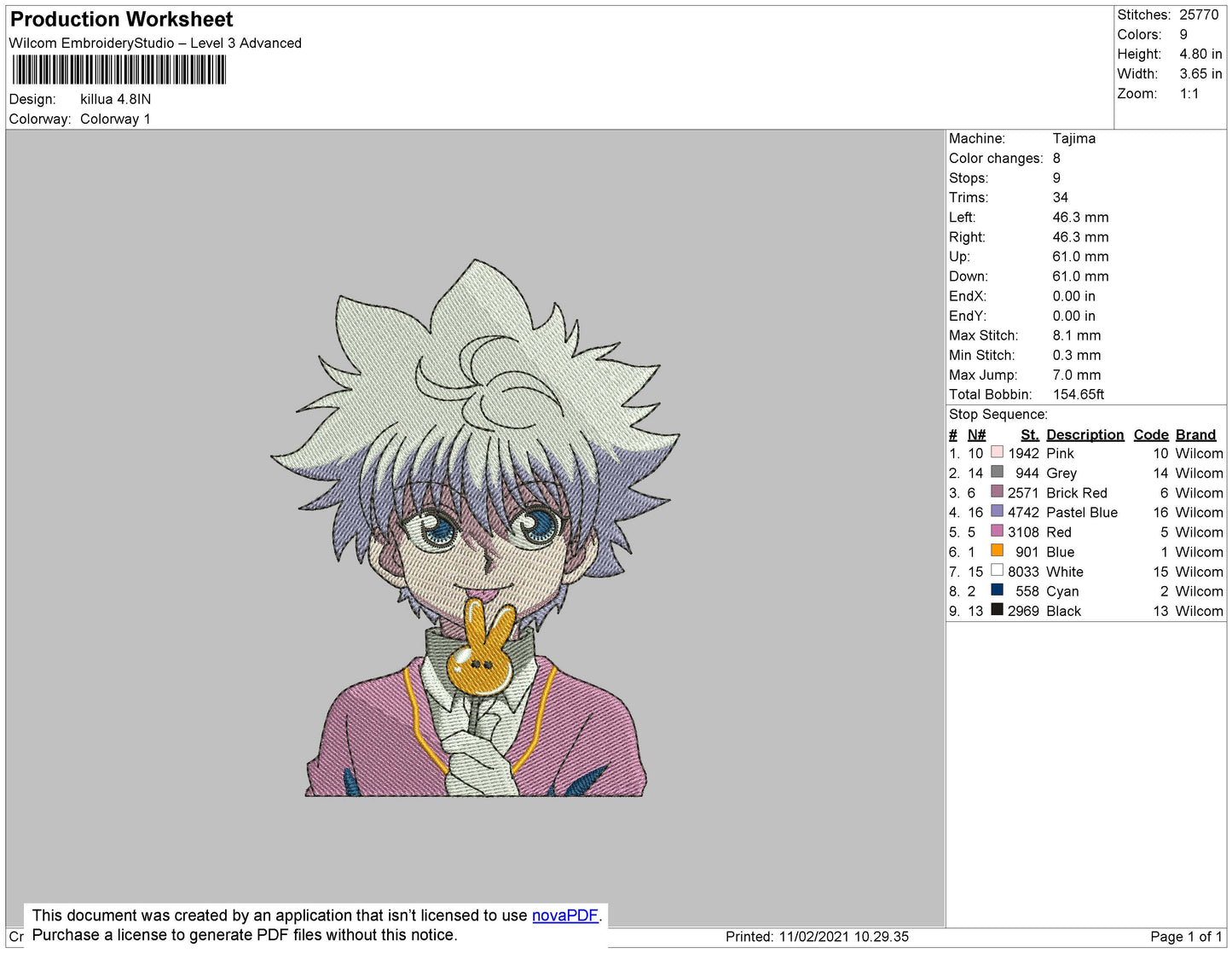 Killua Candy Embroidery File 4 size