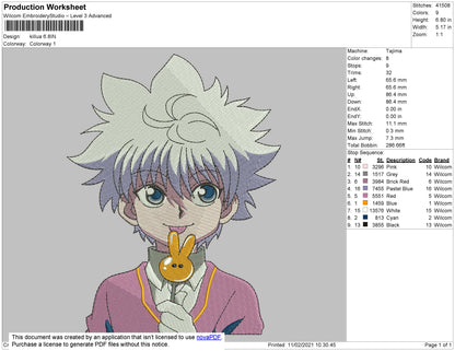 Killua Candy Embroidery File 4 size