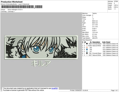 Killua Rectangle V3 Embroidery File 4 size