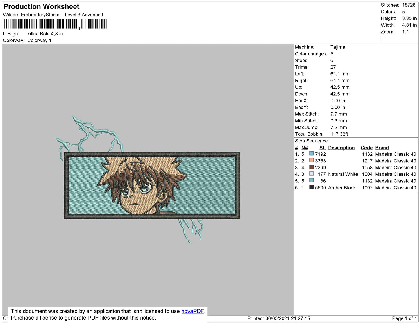Killua Bold Embroidery File 4 size