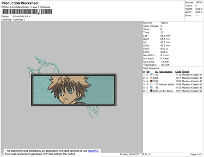 Killua Bold Embroidery File 4 size