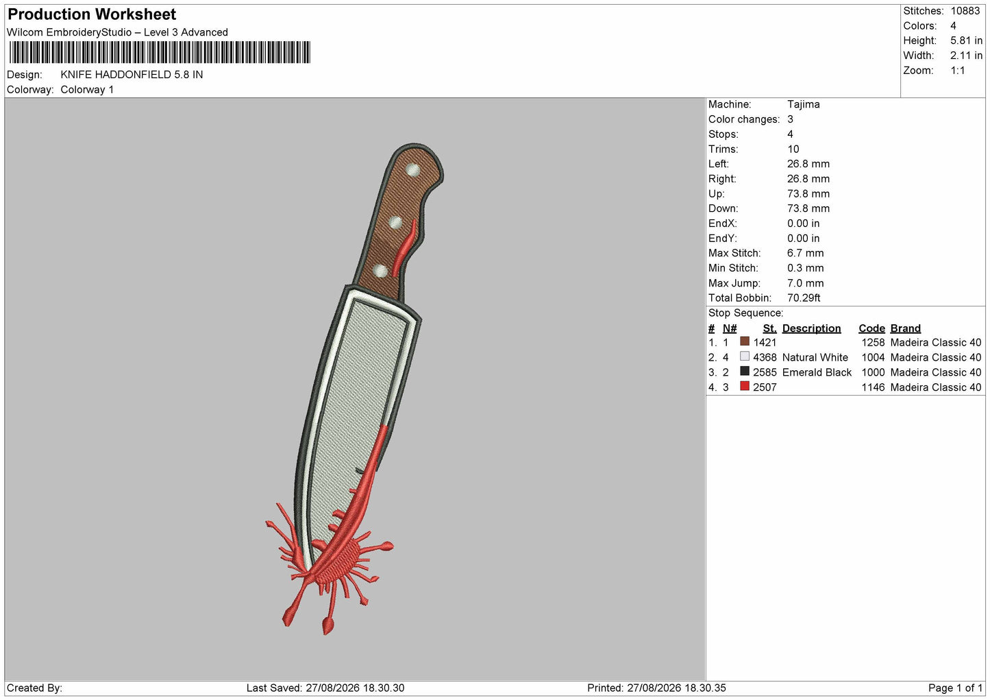 Knife Blood Embroidery Machine Design File 6 sizes