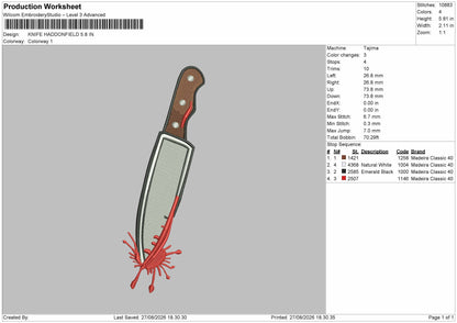 Knife Blood Embroidery Machine Design File 6 sizes