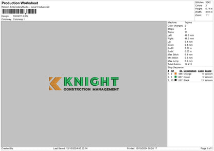 Knight Text Embroidery File 6 sizes