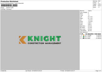 Knight Text Embroidery File 6 sizes