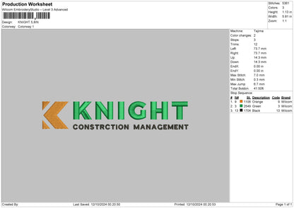 Knight Text Embroidery File 6 sizes