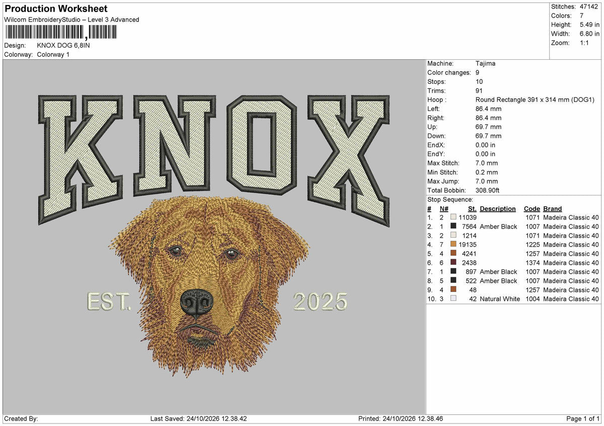 Knox Dog Embroidery Machine Design File 6 sizes