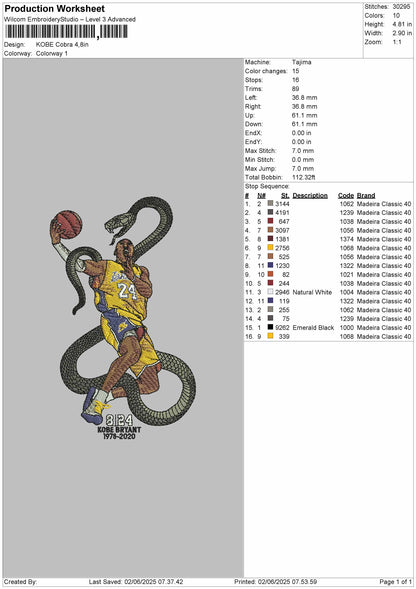 Kobe Bryan Cobra Embroidery Design File