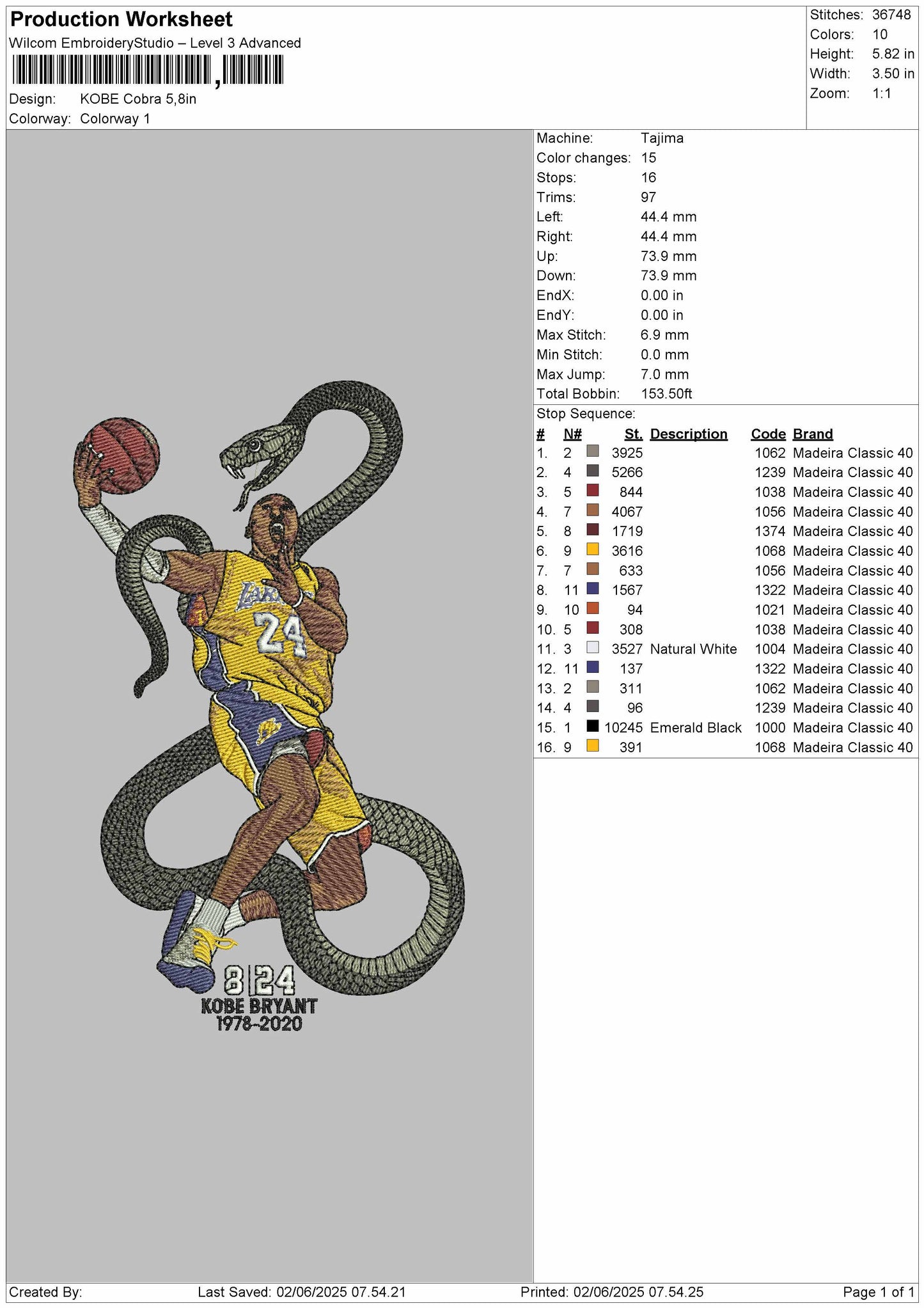 Kobe Bryan Cobra Embroidery Design File