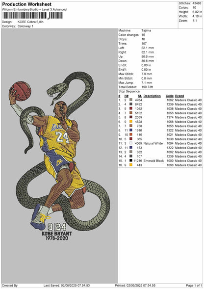 Kobe Bryan Cobra Embroidery Design File