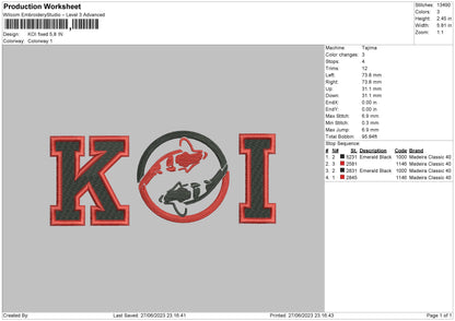Koi Text Embroidery File 6 sizes