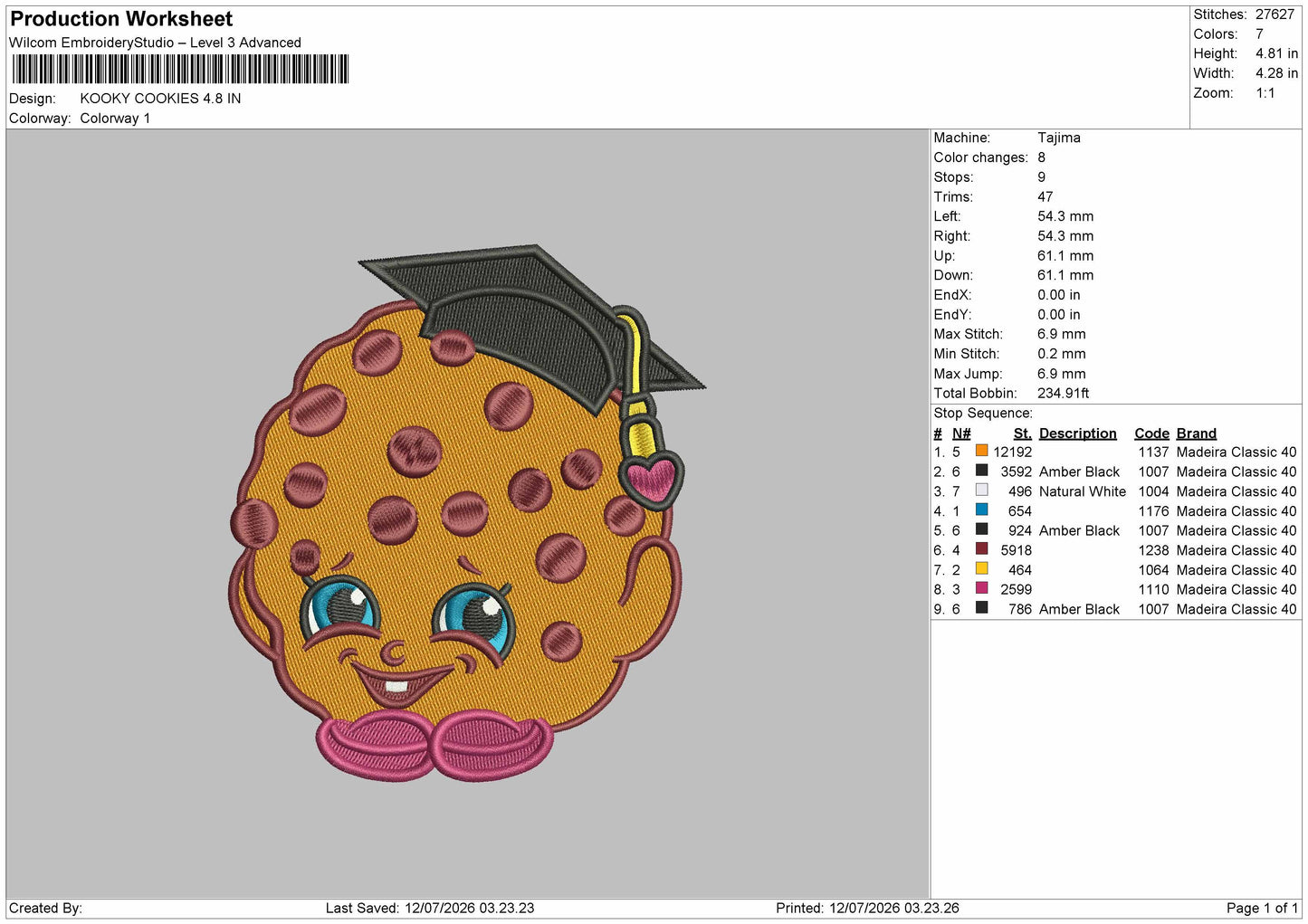 Cookie 1207 Embroidery Machine Design File 6 sizes