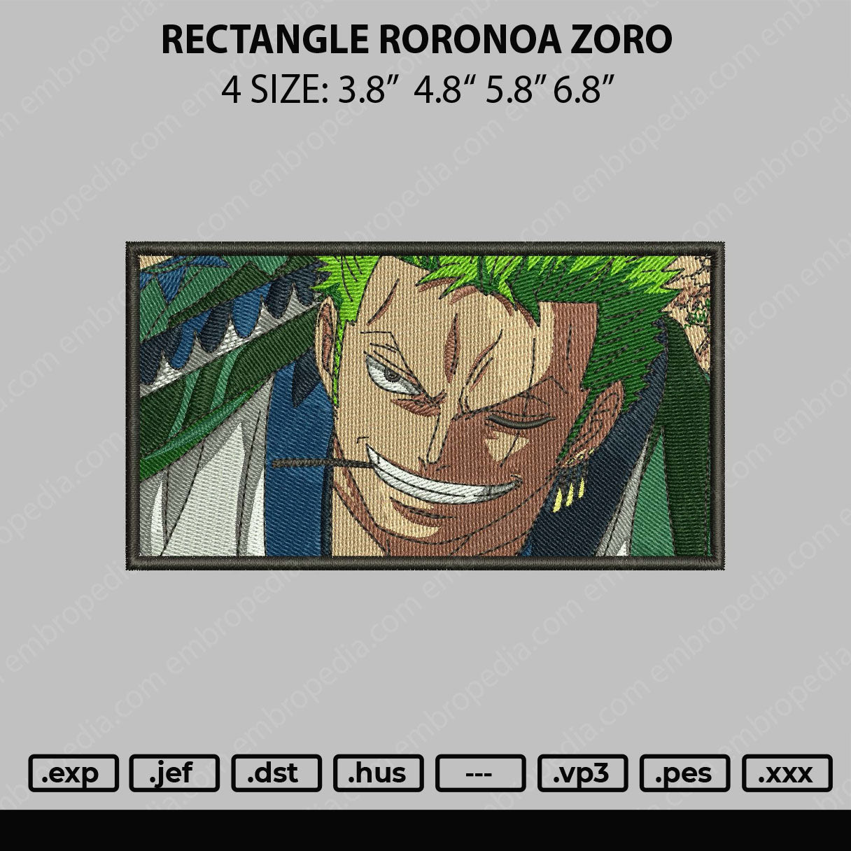 Rectangle Roronoa Embroidery File 4 size