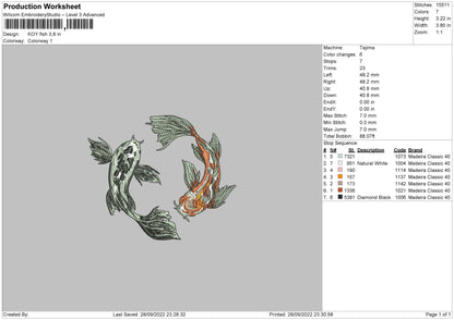 Koy Fish Embroidery FIle 6 sizes