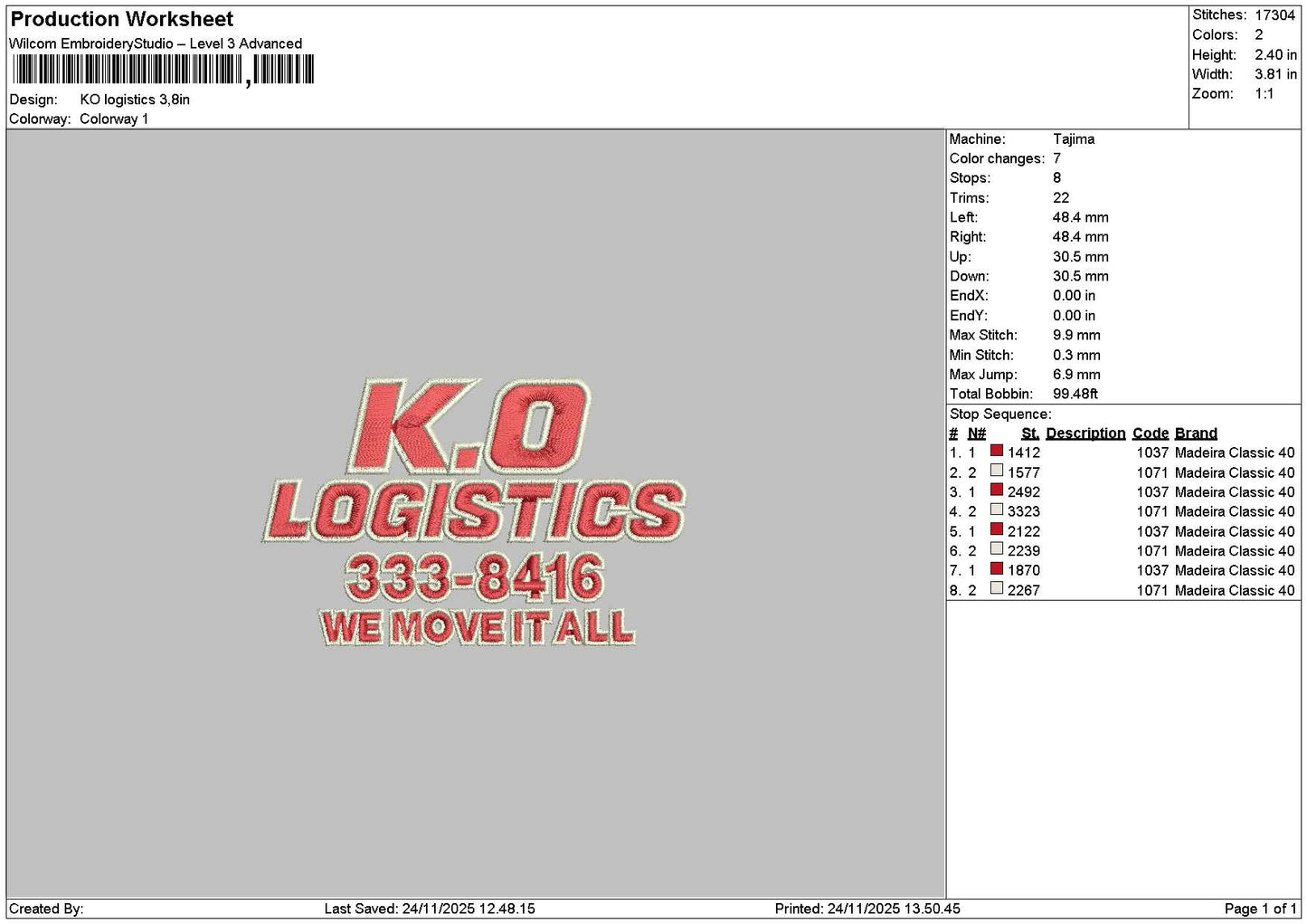 Logistictext Embroidery File 6 sizes