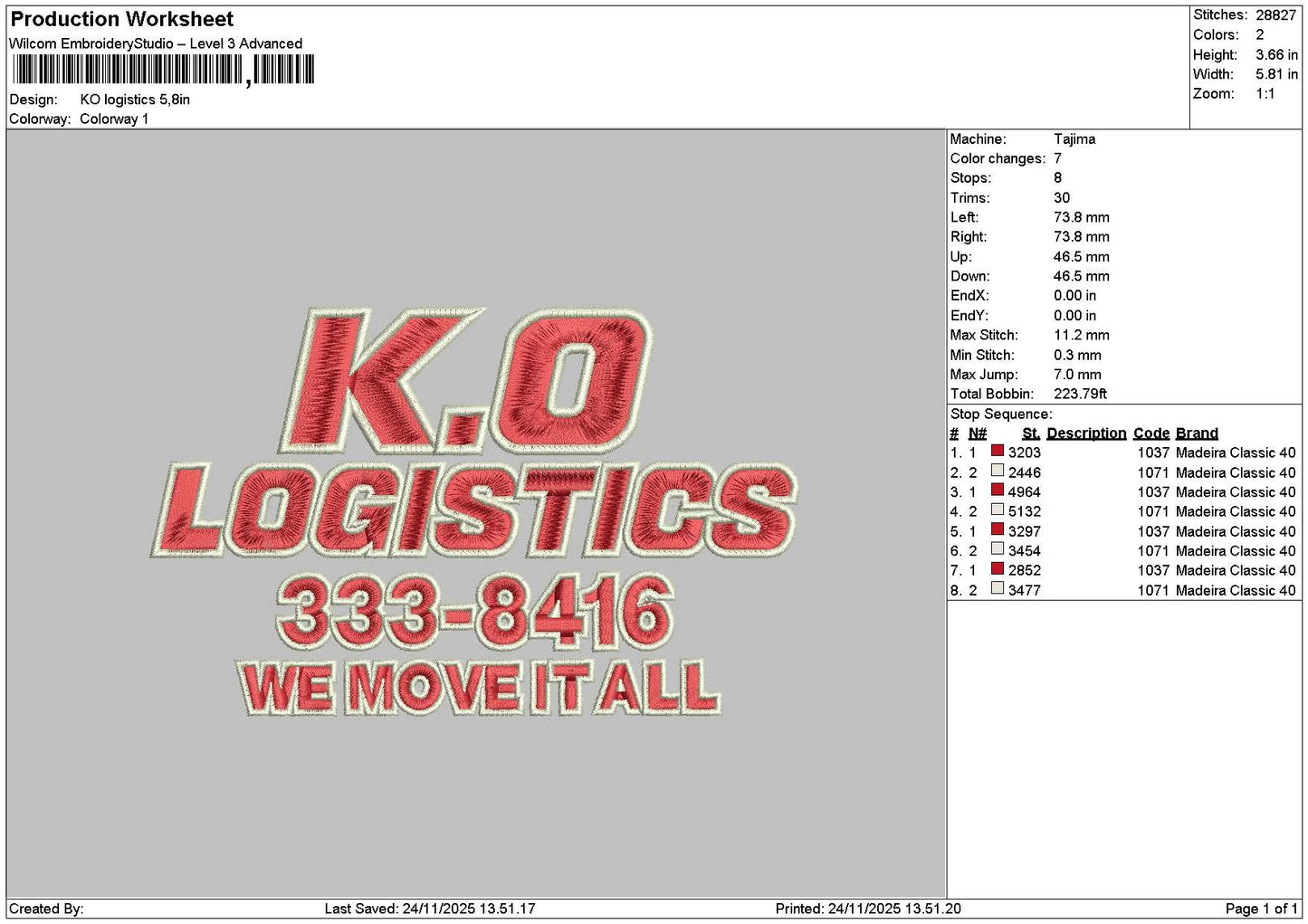 Logistictext Embroidery File 6 sizes