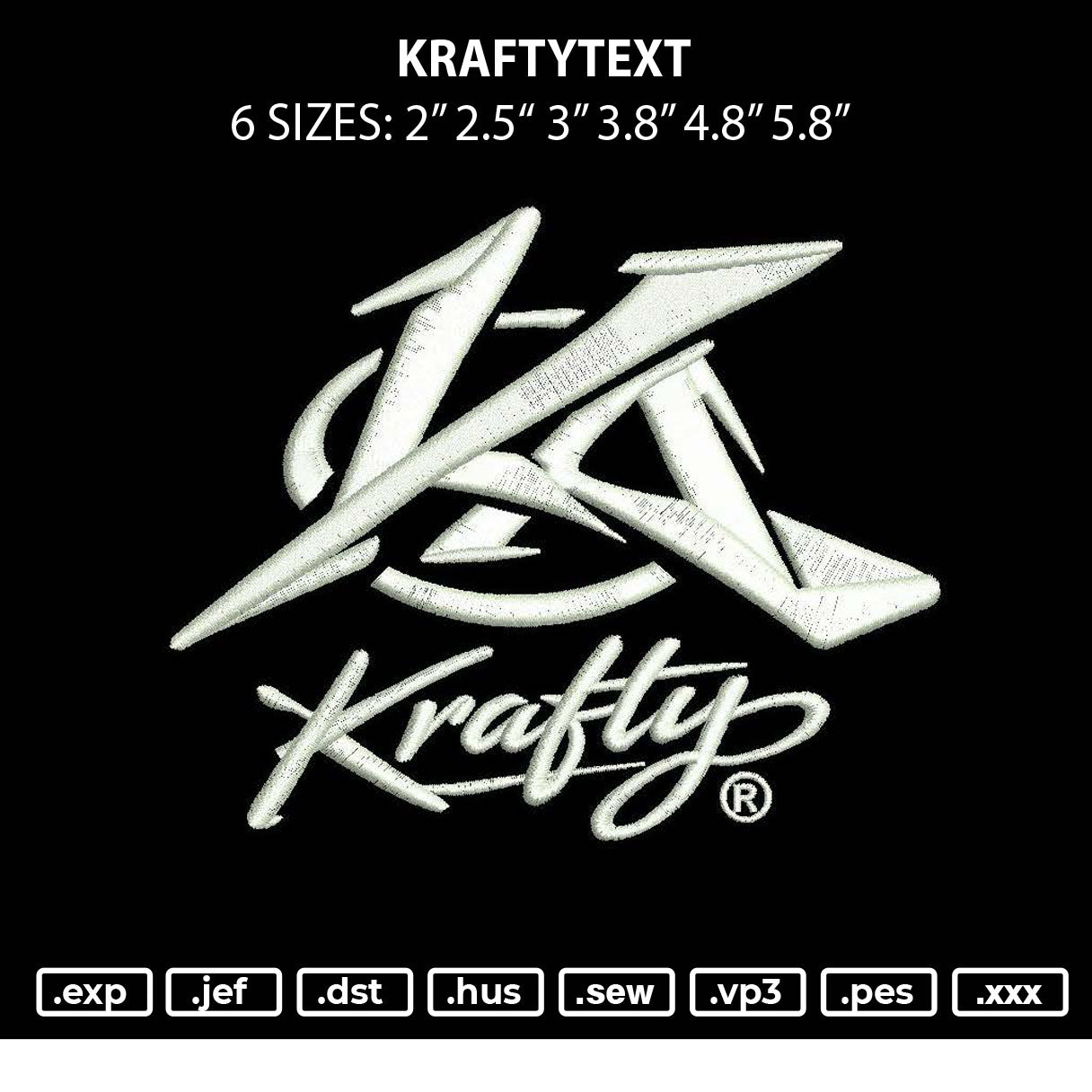 Kraftytext Embroidery File 6 sizes