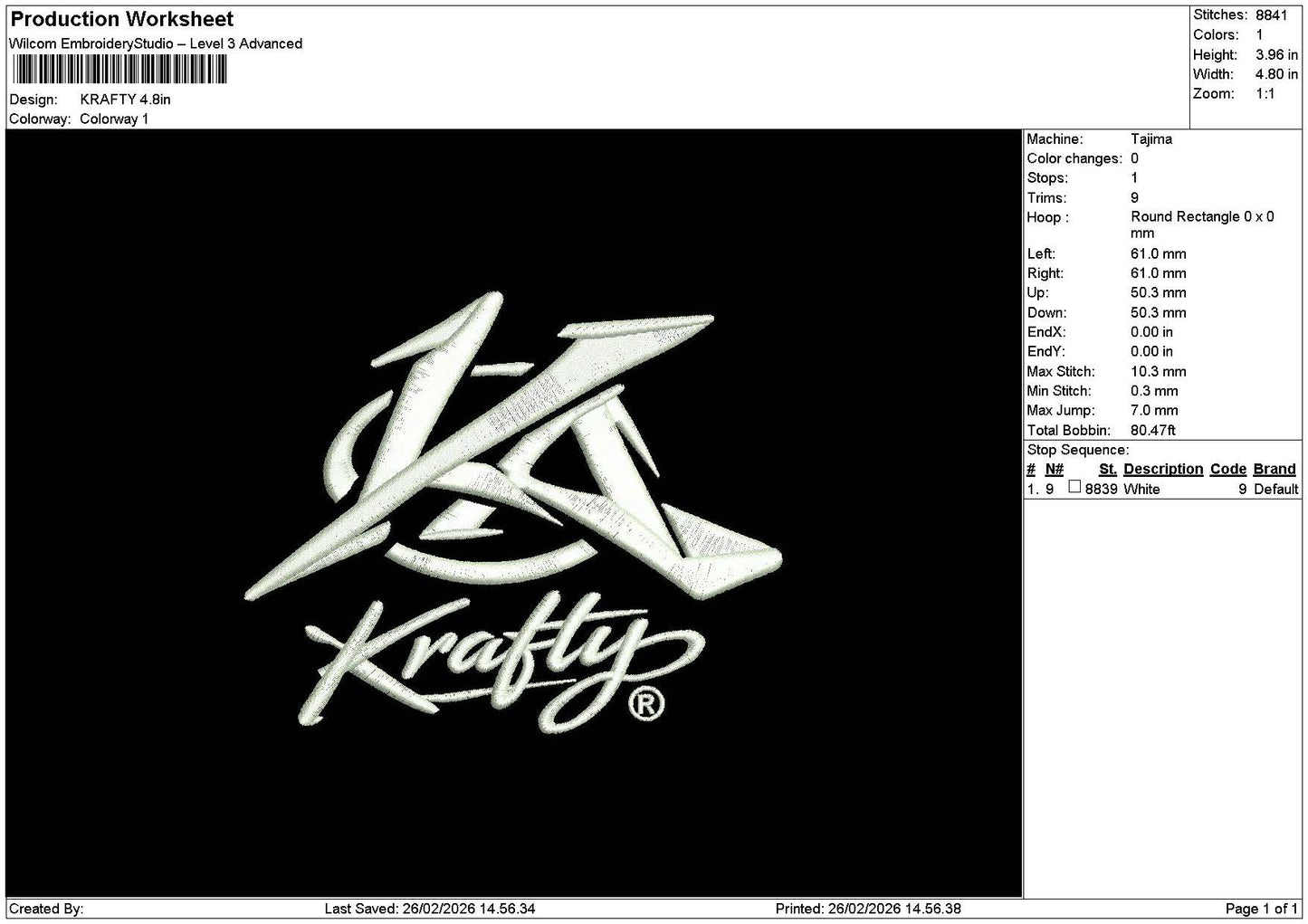 Kraftytext Embroidery File 6 sizes