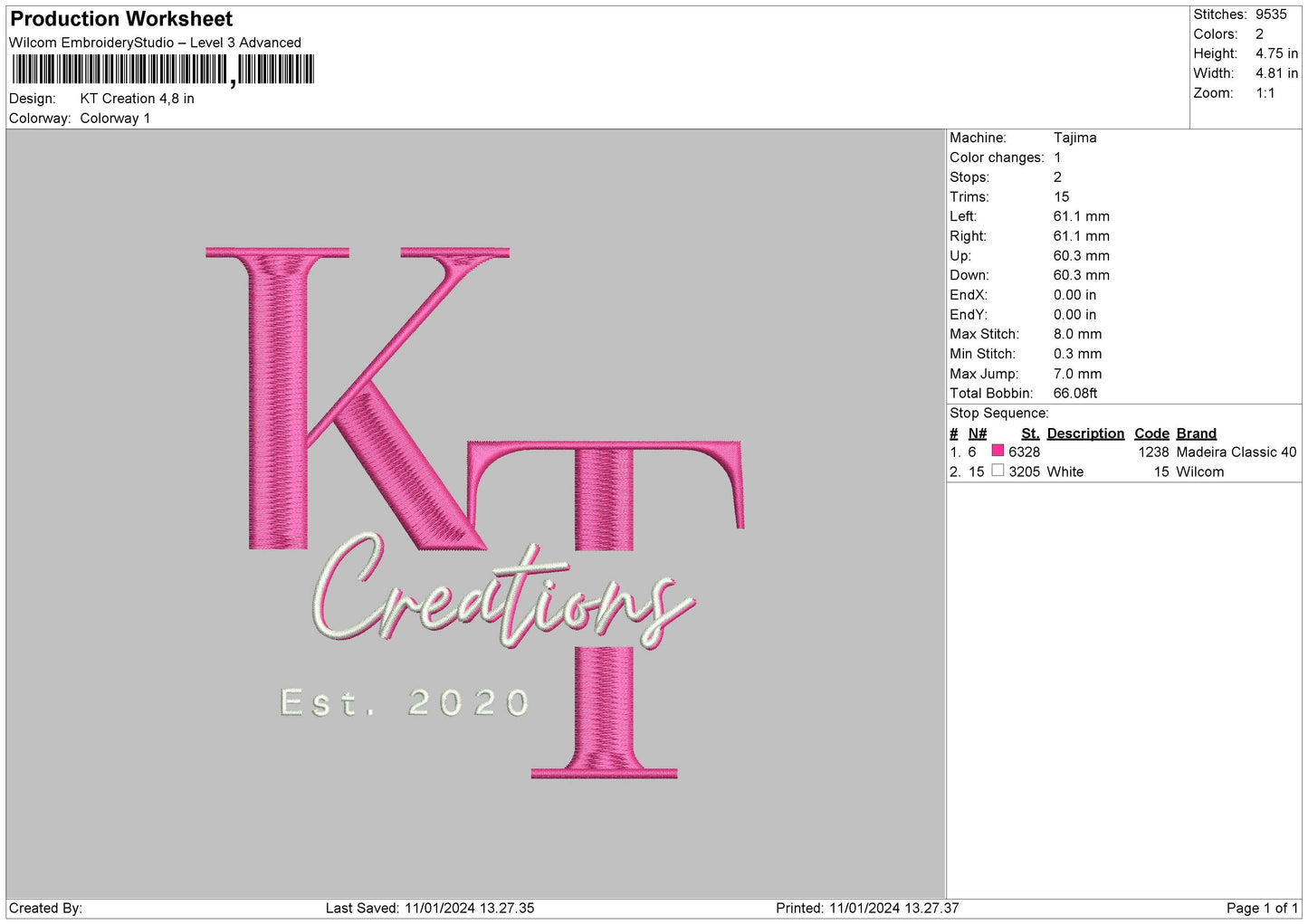 Creation Embroidery File 6 sizes