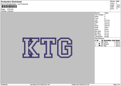 Ktgtext Embroidery File 6 sizes