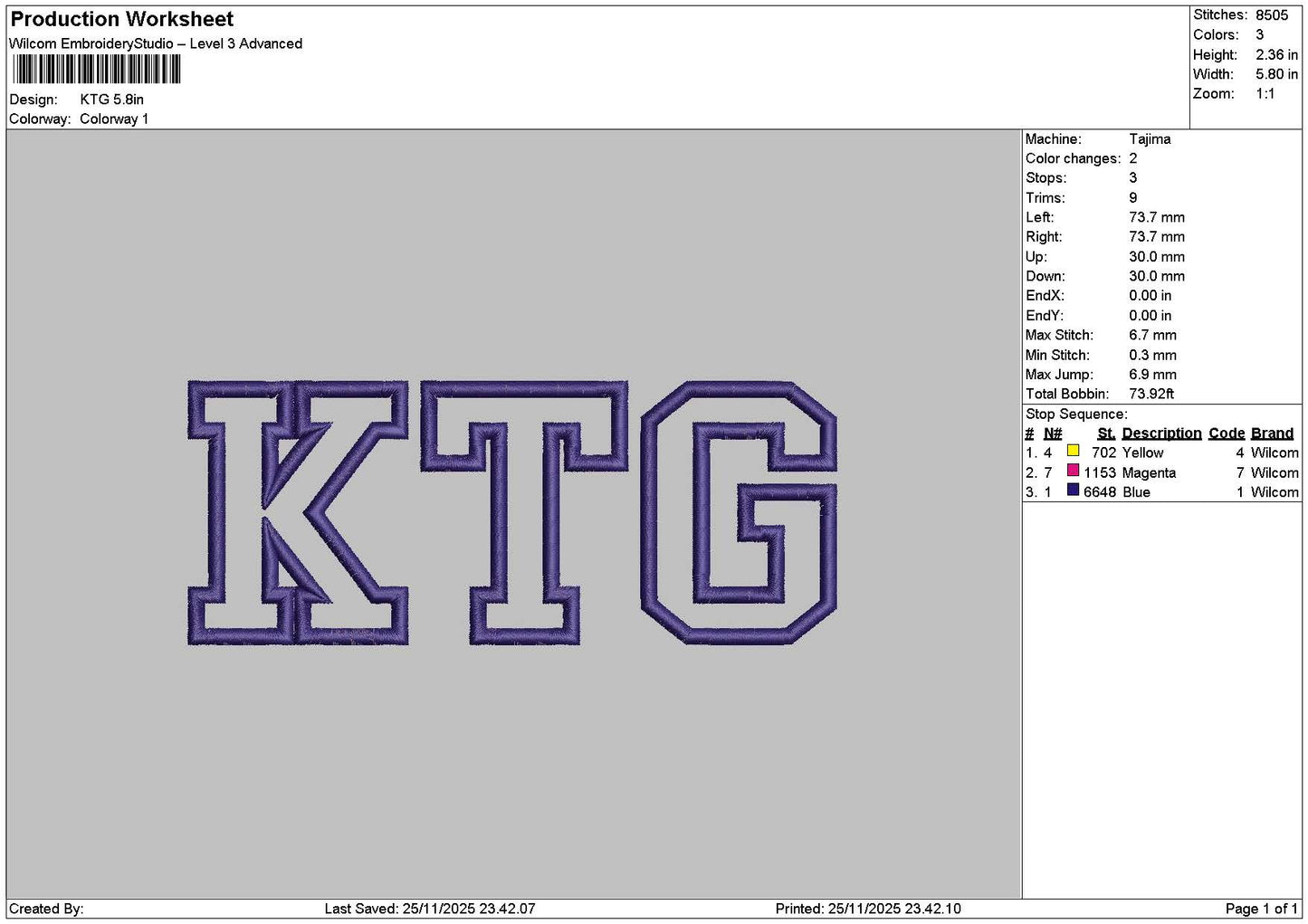 Ktgtext Embroidery File 6 sizes