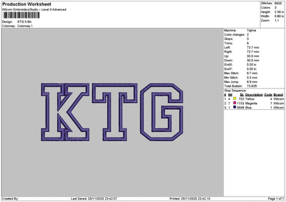 Ktgtext Embroidery File 6 sizes