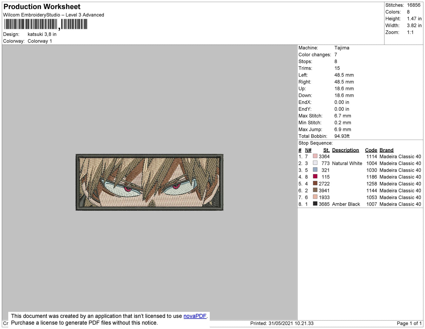 Katsuki Eyes Rectangle Embroidery File 4 size