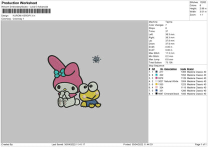 Kuromi Keropi Embroidery File 4 size