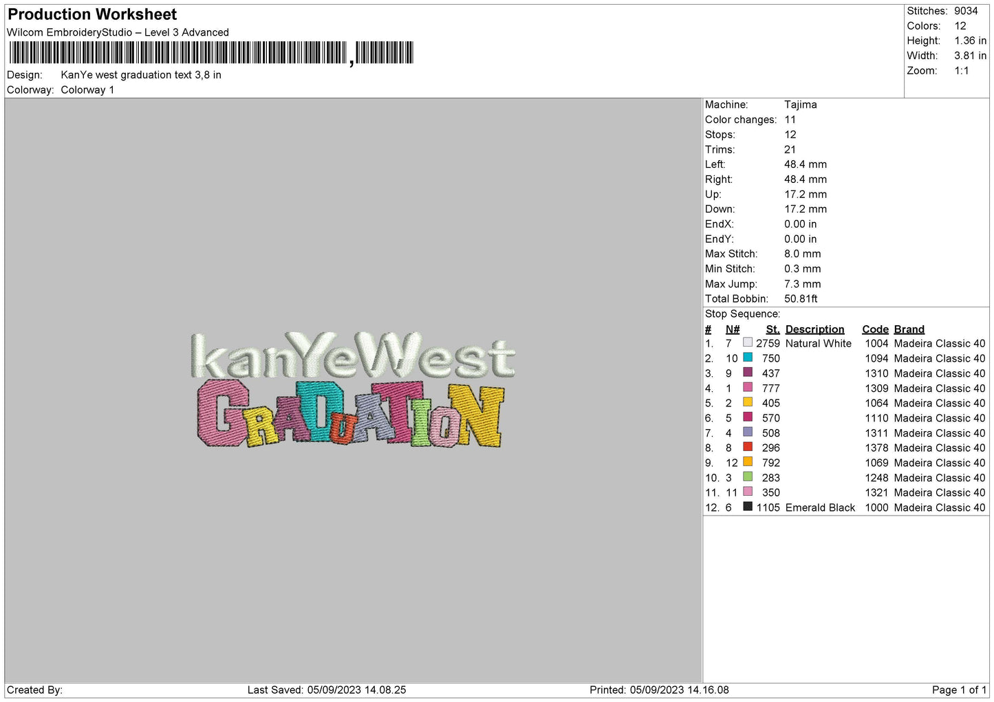 Gradu Text Embroidery File 6 sizes