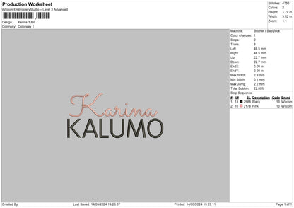 Karina Text Embroidery File 6 sizes