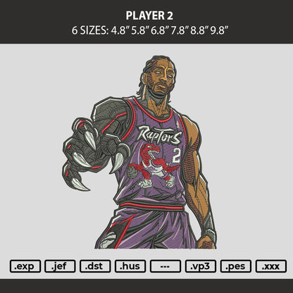 Player 2 Embroidery Machine Design File 6 sizes