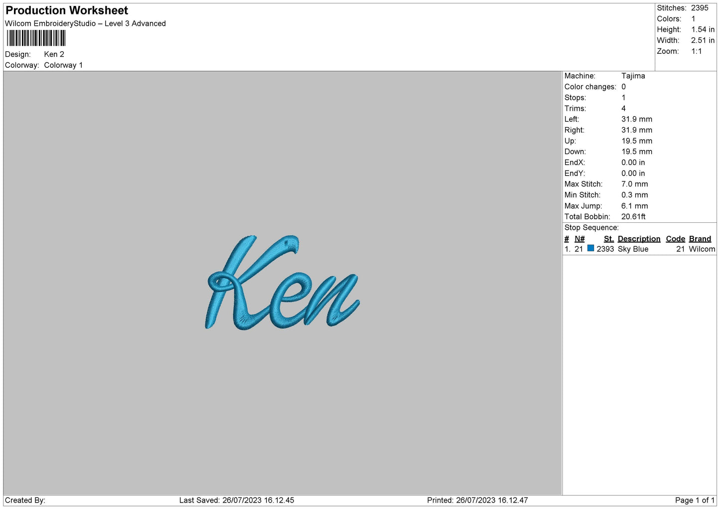 Ken Text Embroidery File 6 sizes