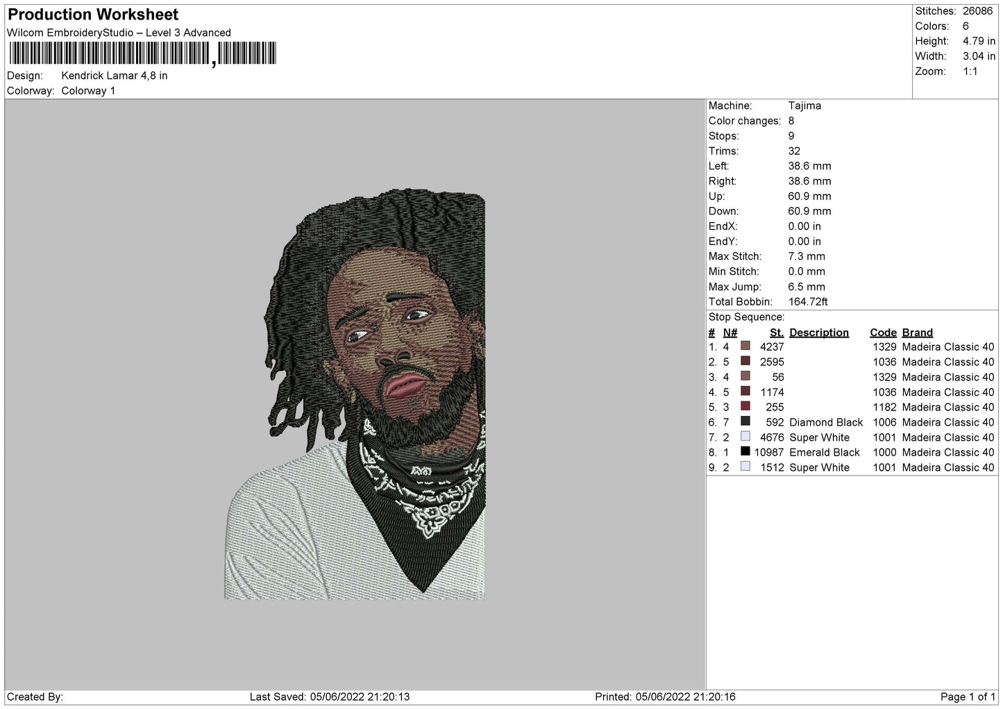 Kendrick Lamar Embroidery File 4 size