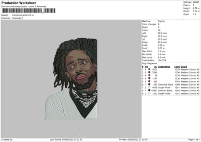 Kendrick Lamar Embroidery File 4 size