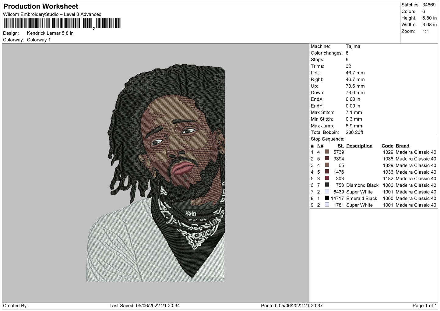 Kendrick Lamar Embroidery File 4 size