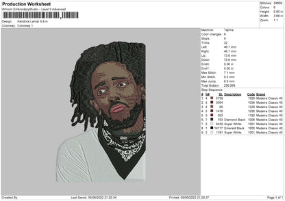 Kendrick Lamar Embroidery File 4 size