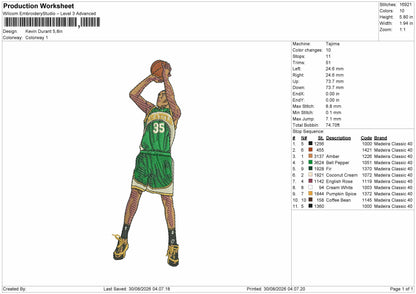 Player Kevin Embroidery Machine Design File 6 sizes