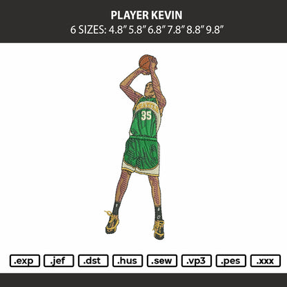 Player Kevin Embroidery Machine Design File 6 sizes