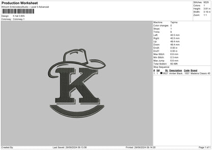 K Hat Embroidery File 6 sizes