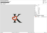 K Heart Embroidery File 6 sizes